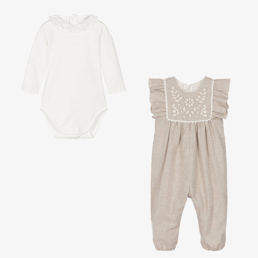 Chloé-Кремовое боди и серый полукомбинезон | Childrensalon Outlet