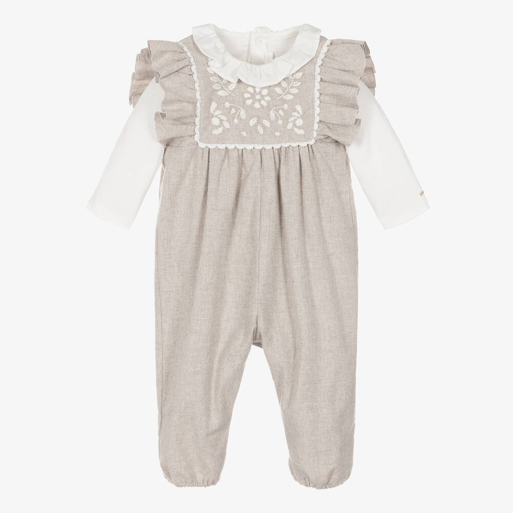 Chloé-Baby Girls Grey Cotton Dungaree Set | Childrensalon Outlet