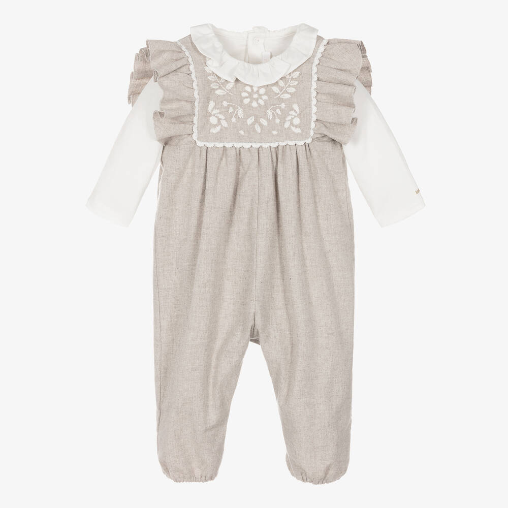 Chloé - Baby Girls Grey Cotton Dungaree Set | Childrensalon