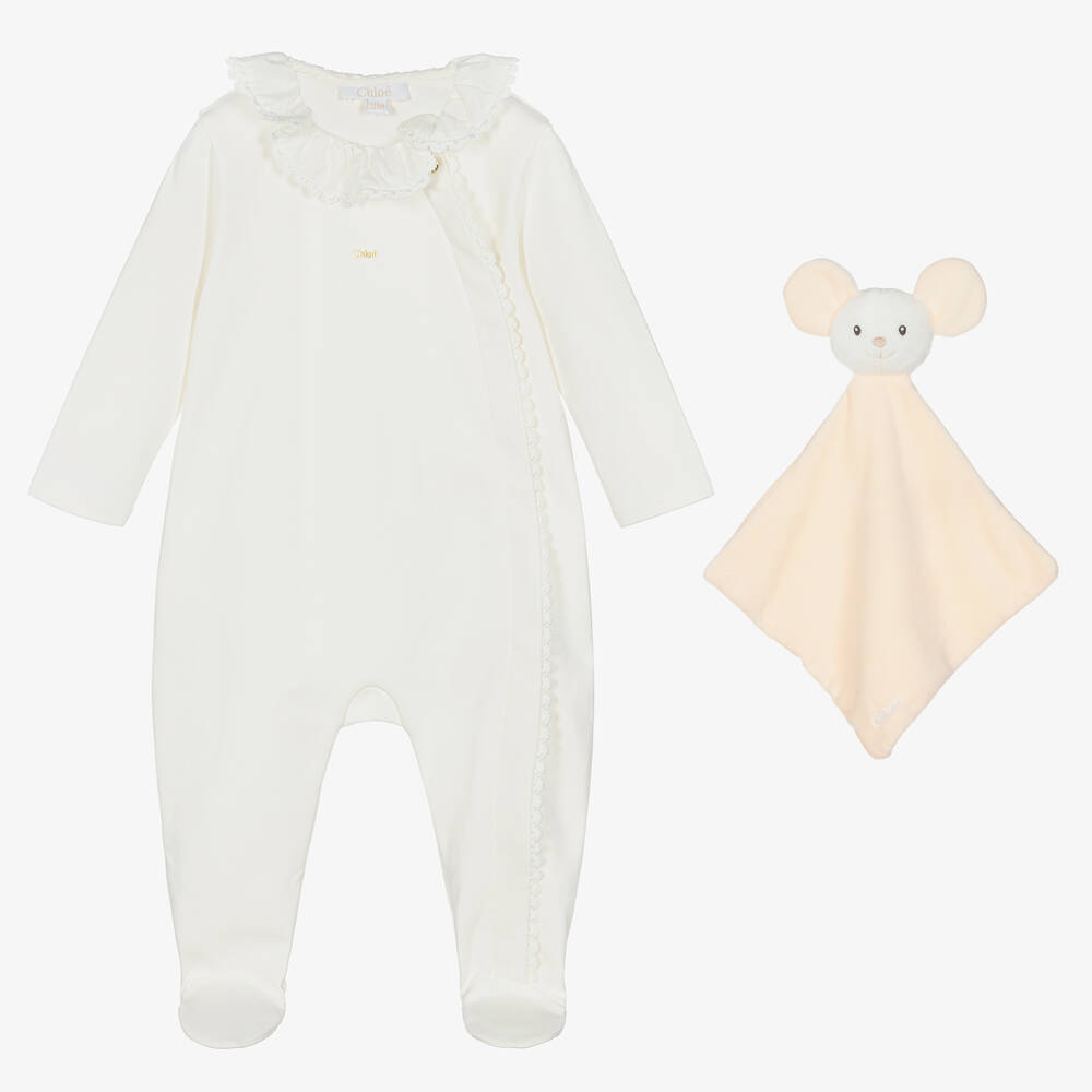 Chloé - Baby Girls Ivory Cotton Babygrow Gift Set | Childrensalon