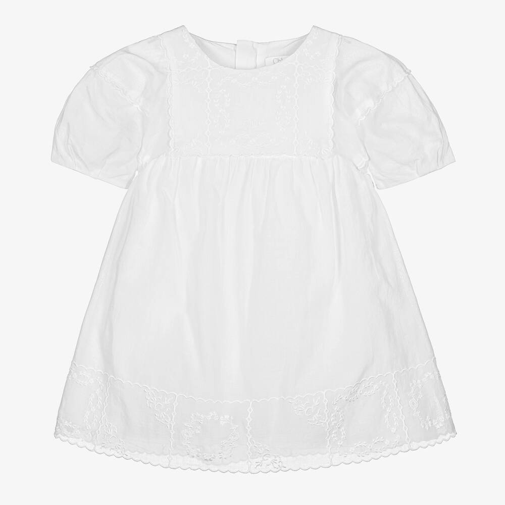 Chloé - Baby Girls Ivory Embroidered Cotton Dress | Childrensalon