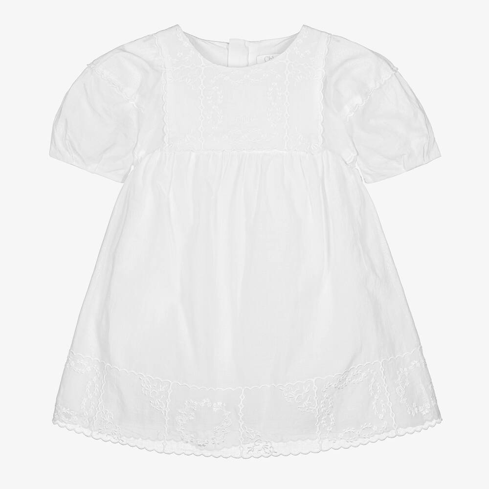 Chloé - Besticktes Baumwollkleid elfenbein | Childrensalon