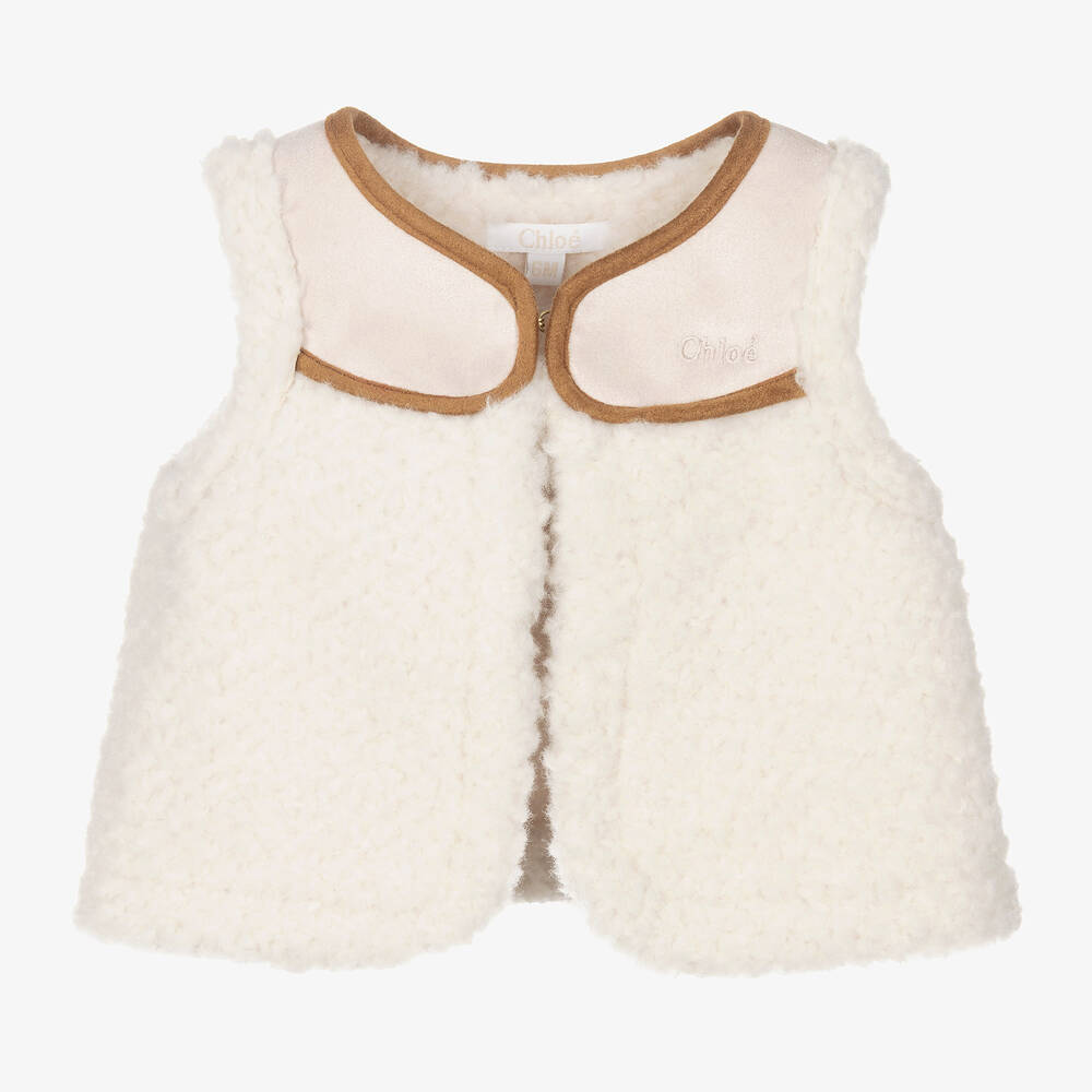Chloé-Baby Girls Ivory Faux Shearling Gilet | Childrensalon Outlet