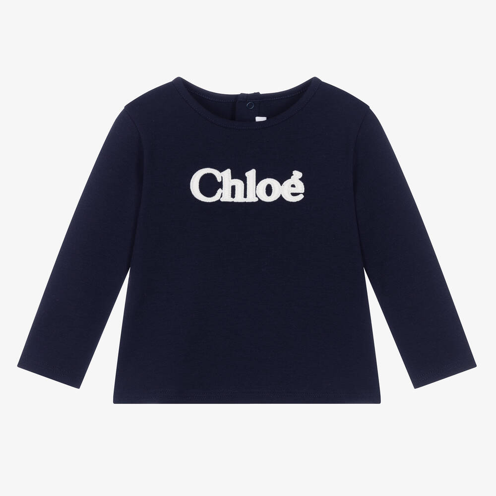 Chloé - Baby Girls Navy Blue Organic Cotton Top | Childrensalon