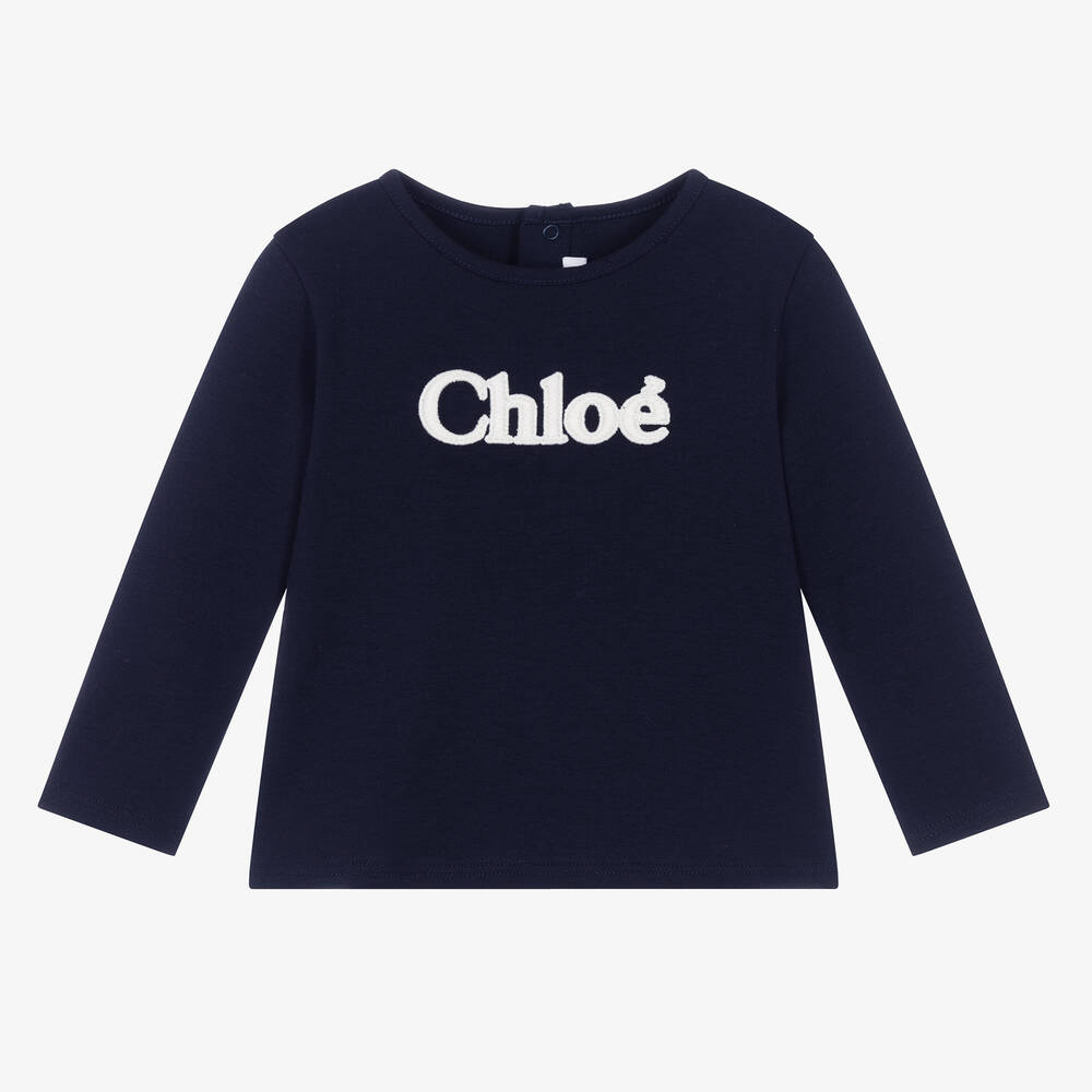 Chloé - Haut bleu marine en coton bio bébé | Childrensalon