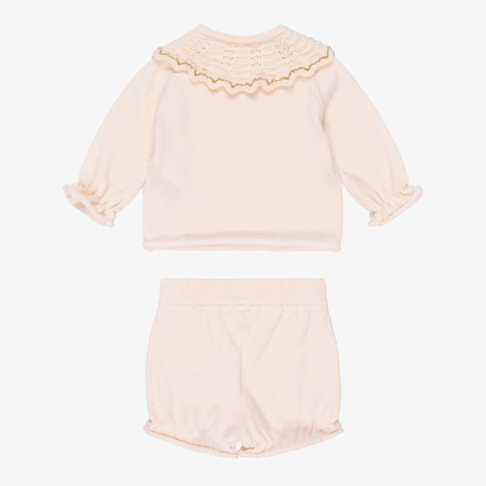 Chloé-Baby Girls Pale Pink Cotton & Cashmere Shorts Set | Childrensalon Outlet