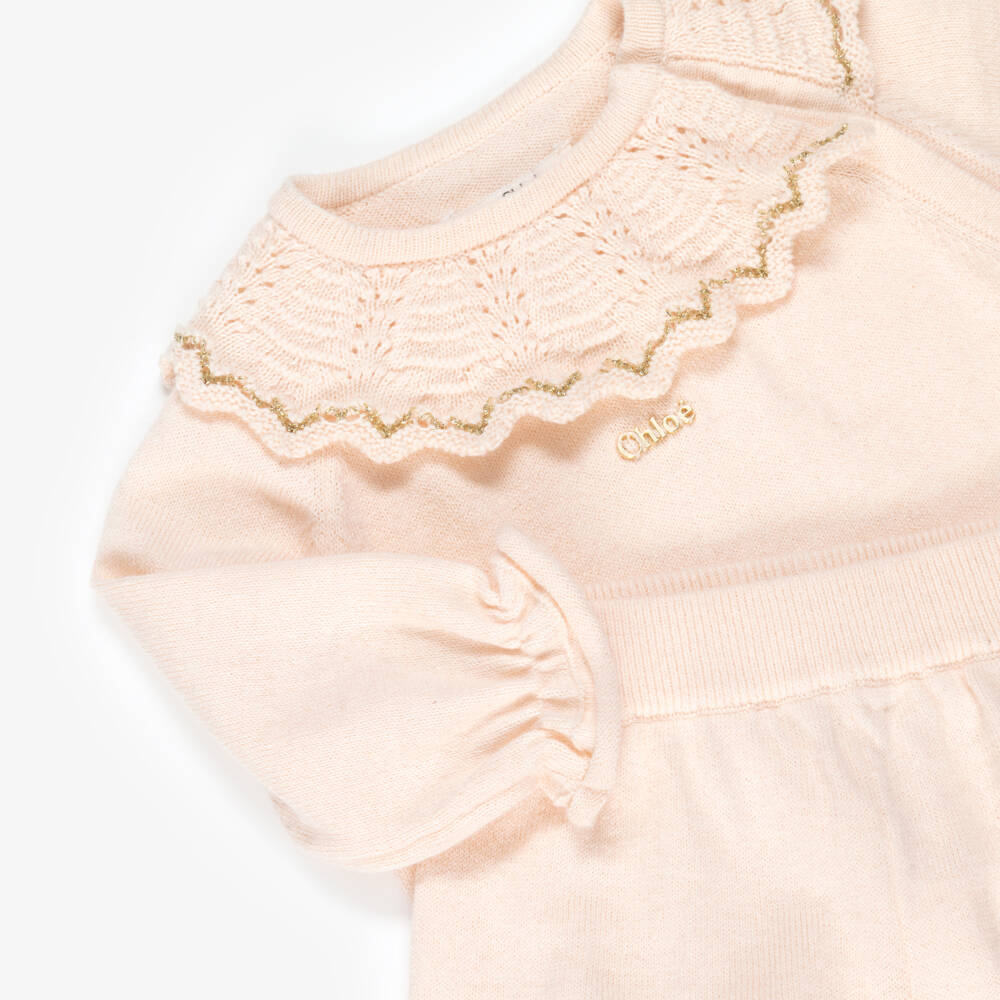 Chloé-Baby Girls Pale Pink Cotton & Cashmere Shorts Set | Childrensalon Outlet