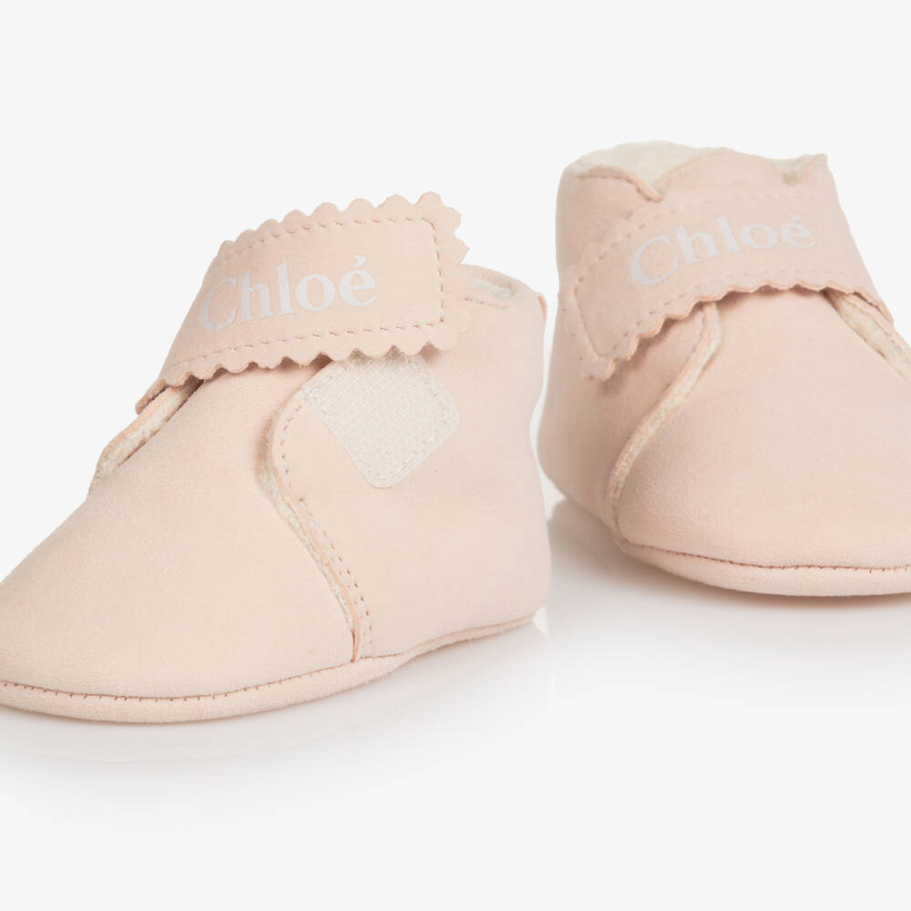 Chloé-Baby Girls Pale Pink Suede Leather Pre-Walkers | Childrensalon Outlet