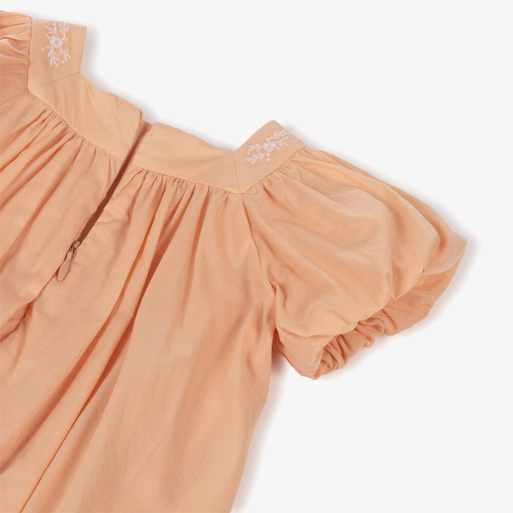 Chloé-Baby Girls Peach Pink Embroidered Cotton Dress & Hat Set | Childrensalon Outlet