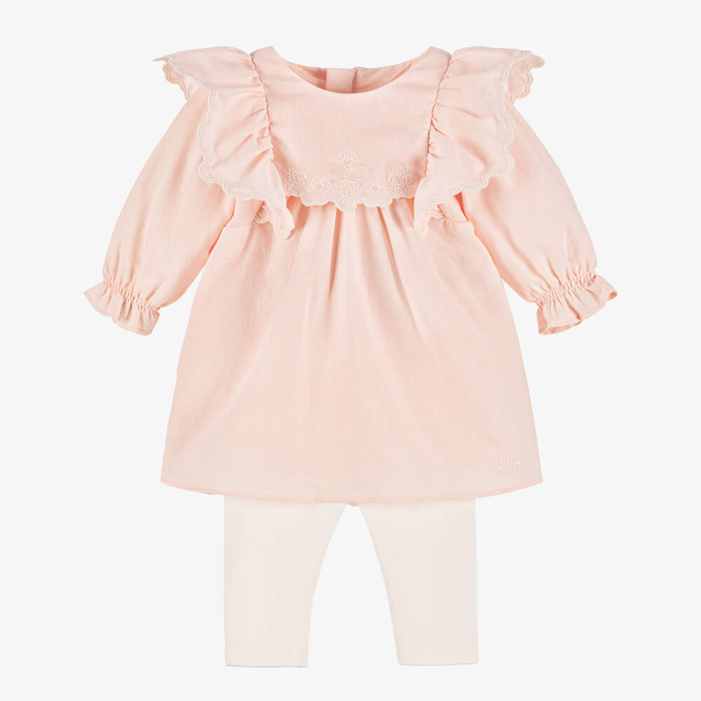 Chloé-Baby Girls Pink Cotton Dress & Leggings Set | Childrensalon Outlet