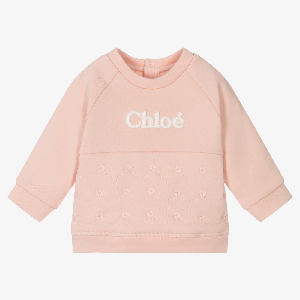 Chloé - Baby Girls Pink Embroidered Sweatshirt | Childrensalon