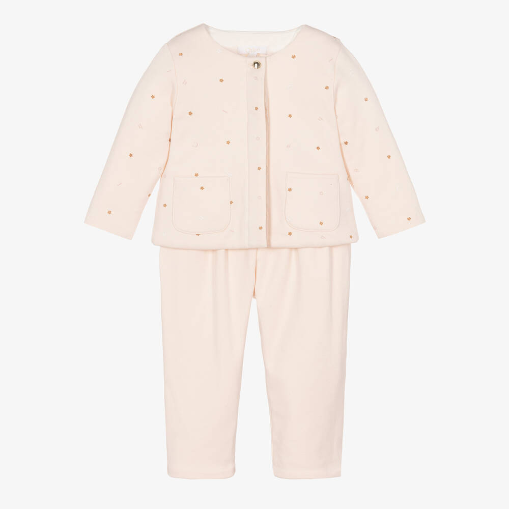 Chloé - Baby Girls Pink Floral Trousers Set | Childrensalon