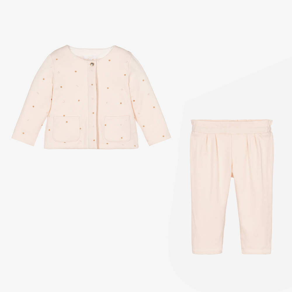 Chloé-Baby Girls Pink Floral Trousers Set | Childrensalon Outlet