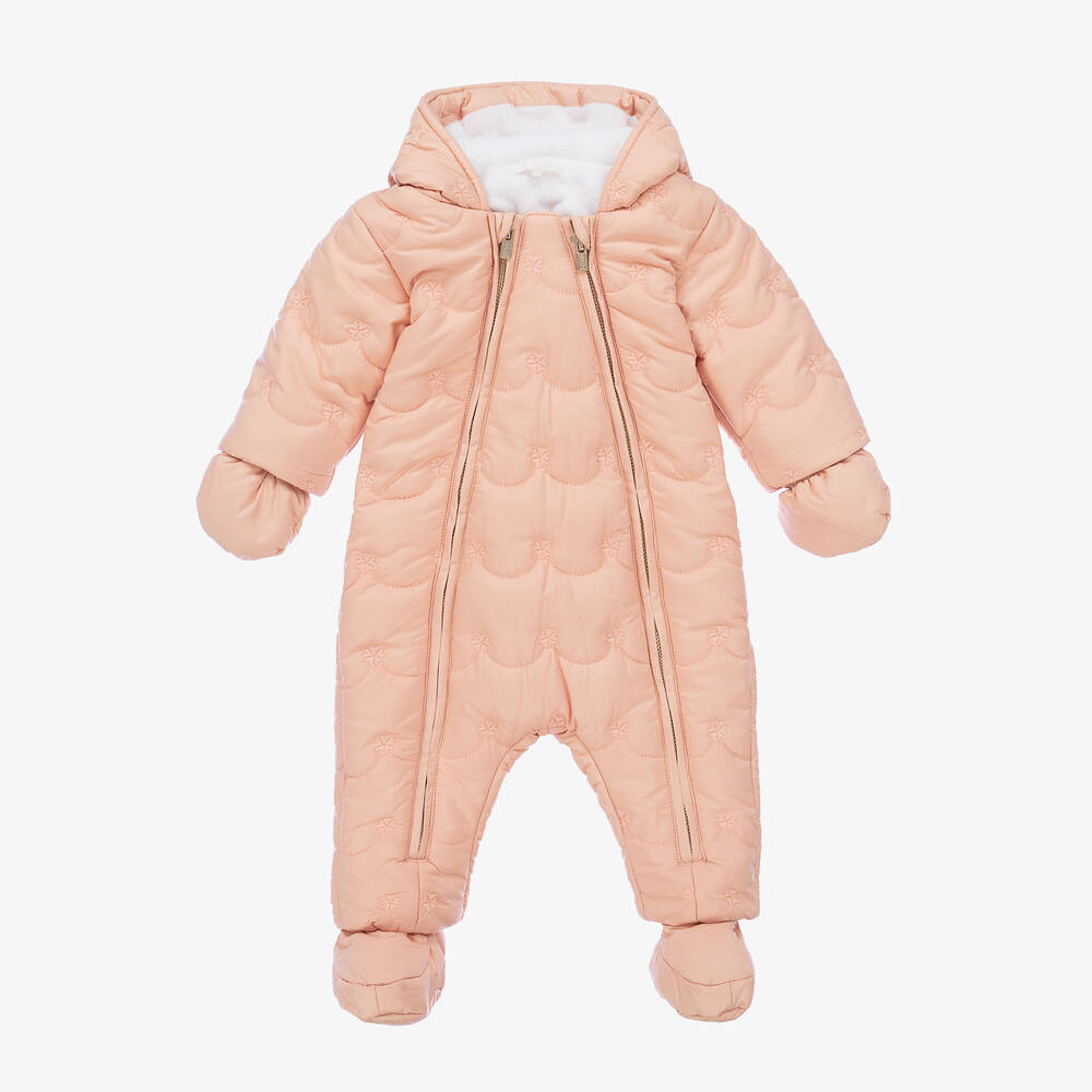 Chloé - Baby Girls Pink Hooded Snowsuit | Childrensalon