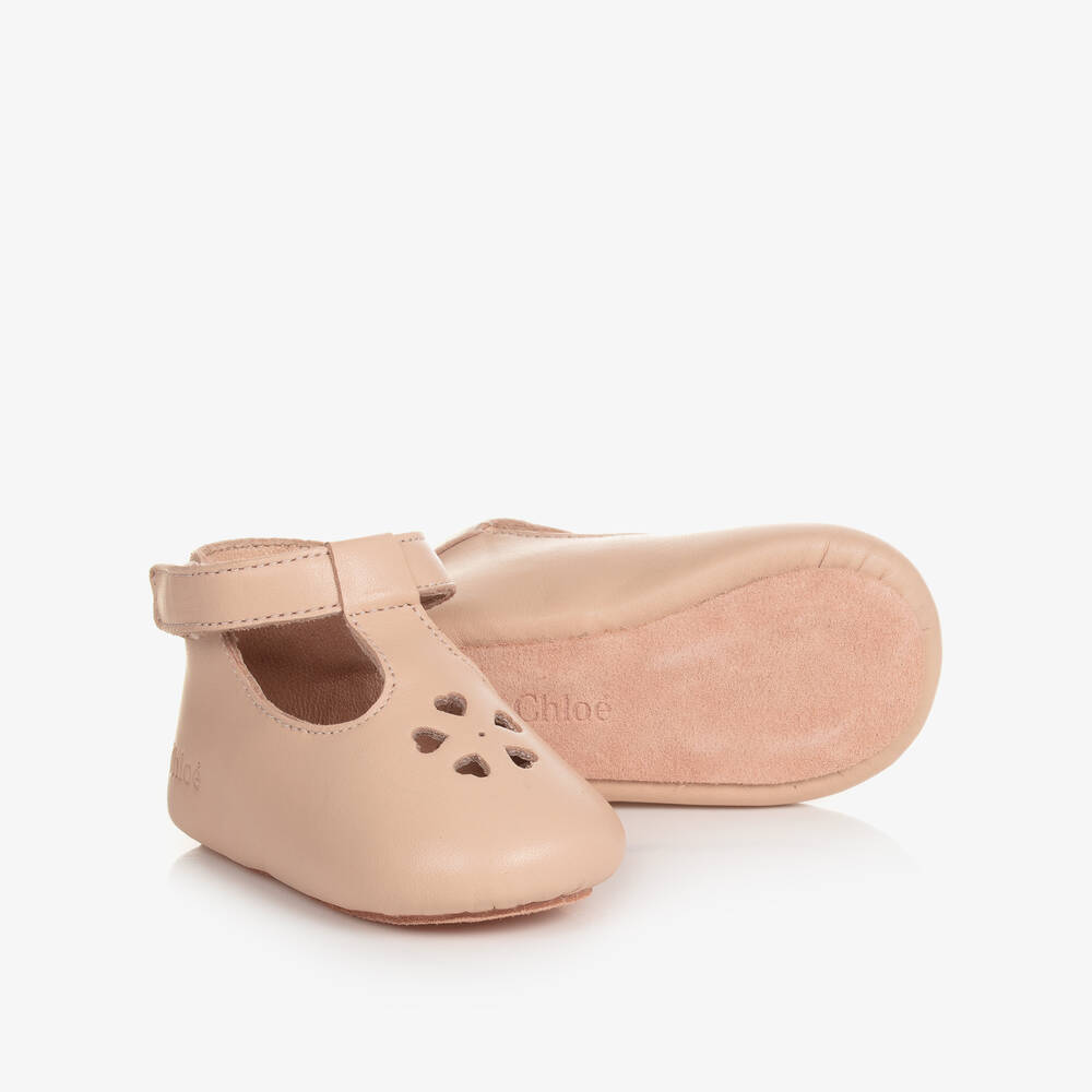 Chloé - Rosa Leder-Krabbelschuhe für Babys | Childrensalon