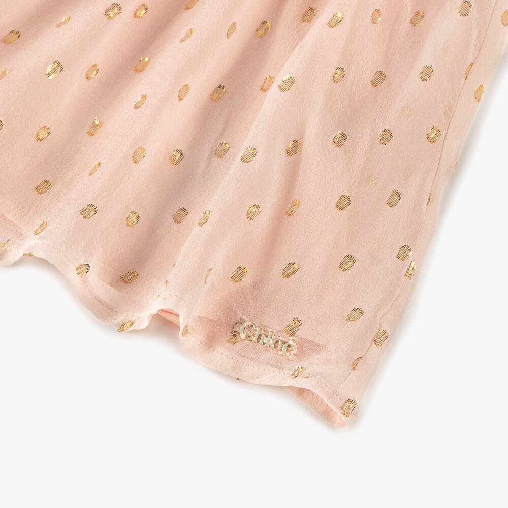 Chloé-Baby Girls Pink Silk Crêpe & Gold Detail Dress | Childrensalon Outlet