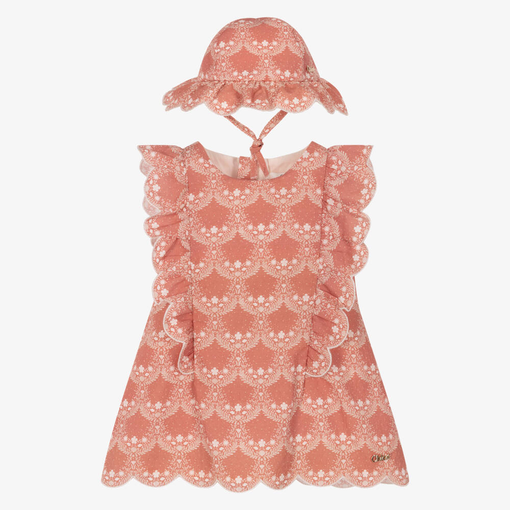 Chloé-Baby Girls Terracotta Pink Floral Dress Set | Childrensalon Outlet