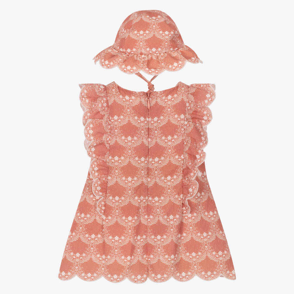 Chloé-Baby Girls Terracotta Pink Floral Dress Set | Childrensalon Outlet