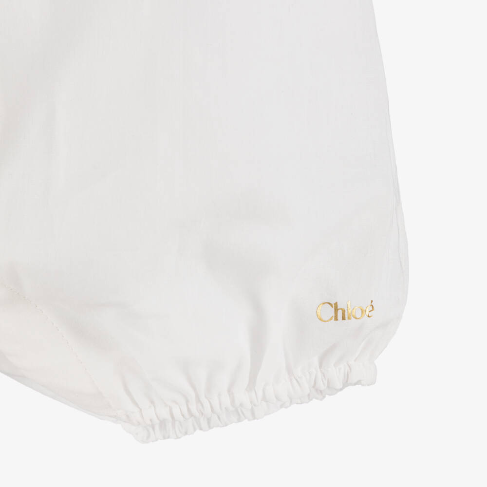 Chloé-Baby Girls White Cotton Lace Sleeve Shortie Set | Childrensalon Outlet