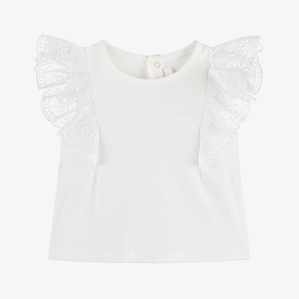 Chloé-Baby Girls White Cotton Top | Childrensalon Outlet