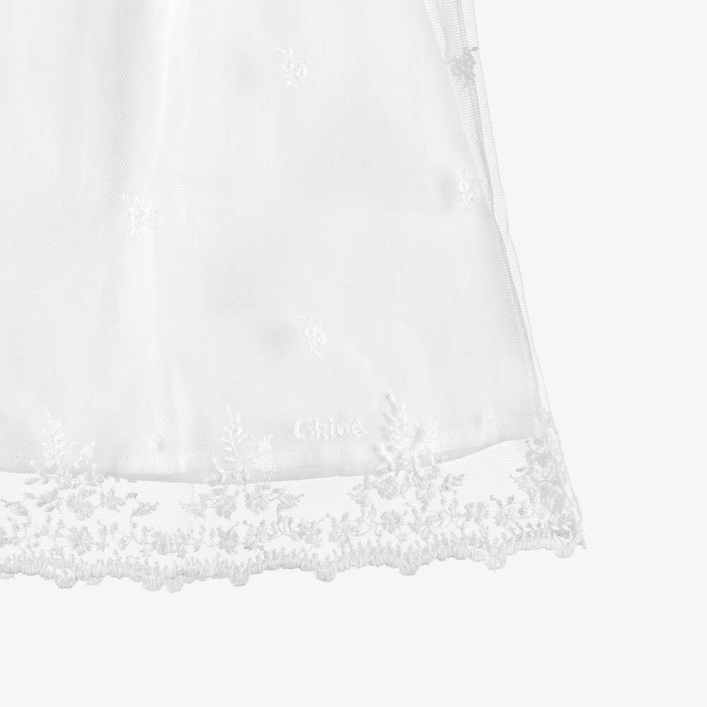 Chloé-Baby Girls White Floral Embroidered Tulle Dress Set | Childrensalon Outlet