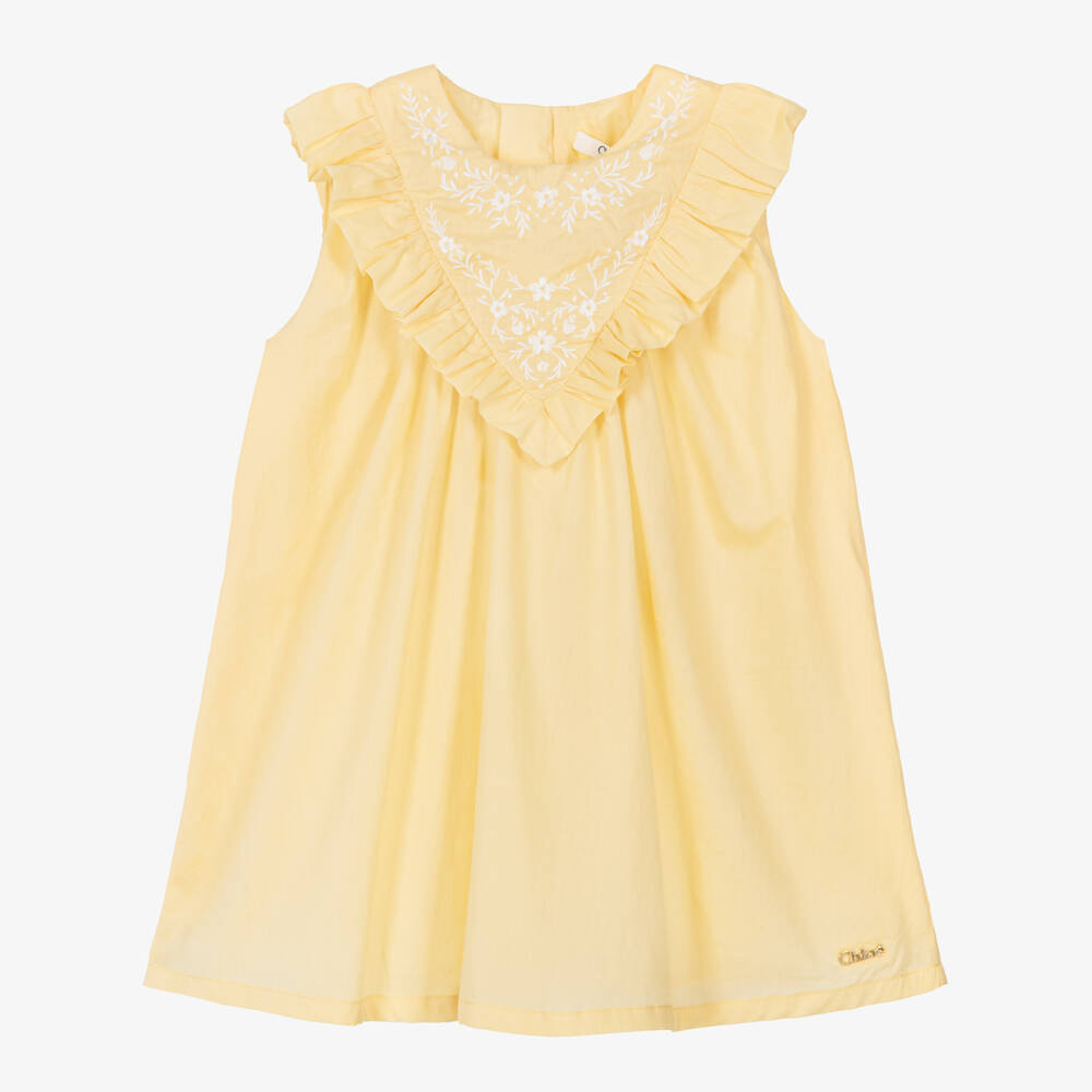 Chloé-Baby Girls Yellow Cotton Embroidered Dress | Childrensalon Outlet