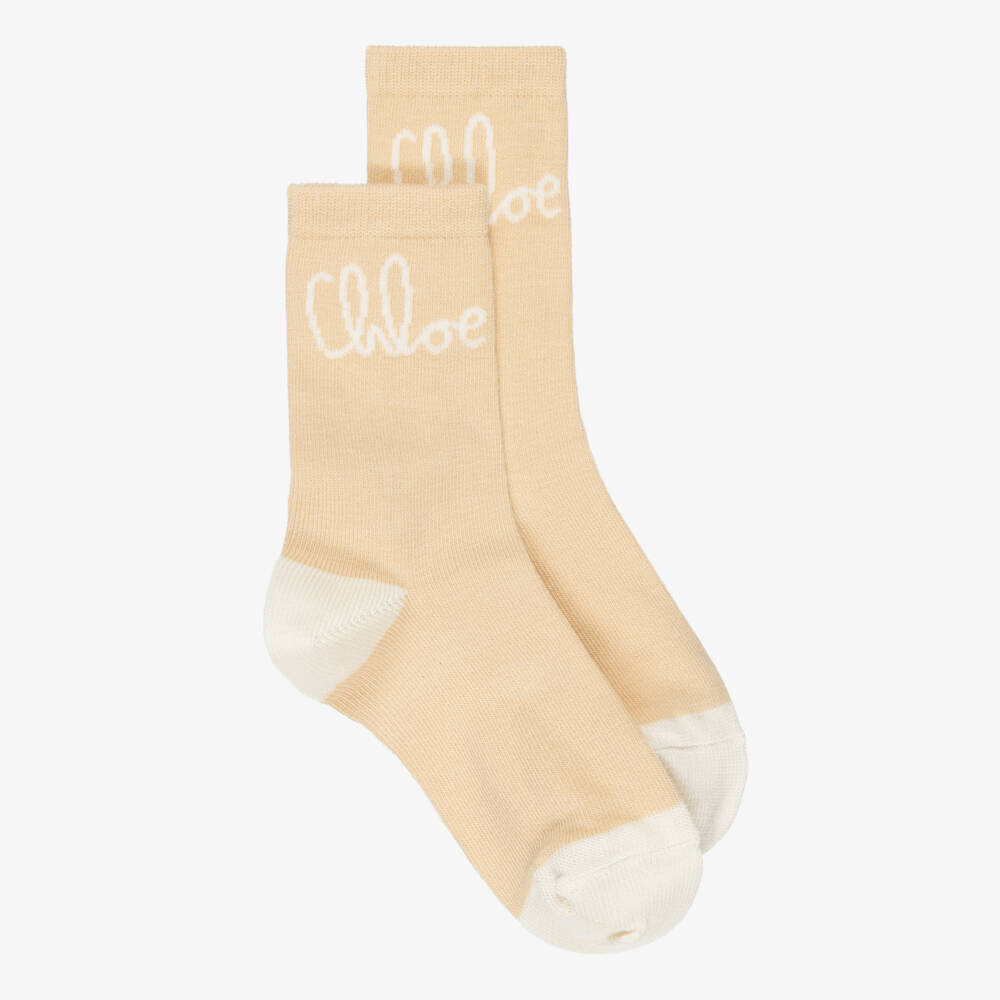Chloé-Beige Logo Socks | Childrensalon Outlet