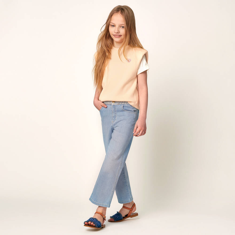 ボトムスその他 Chloe Salmon Denim Jeans Chloé - Blue Denim Braided Belt Jeans | Childrensalon Outlet