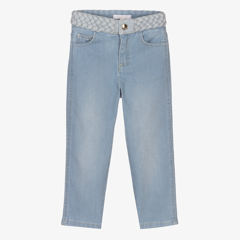Chloé-Blue Denim Braided Belt Jeans | Childrensalon Outlet