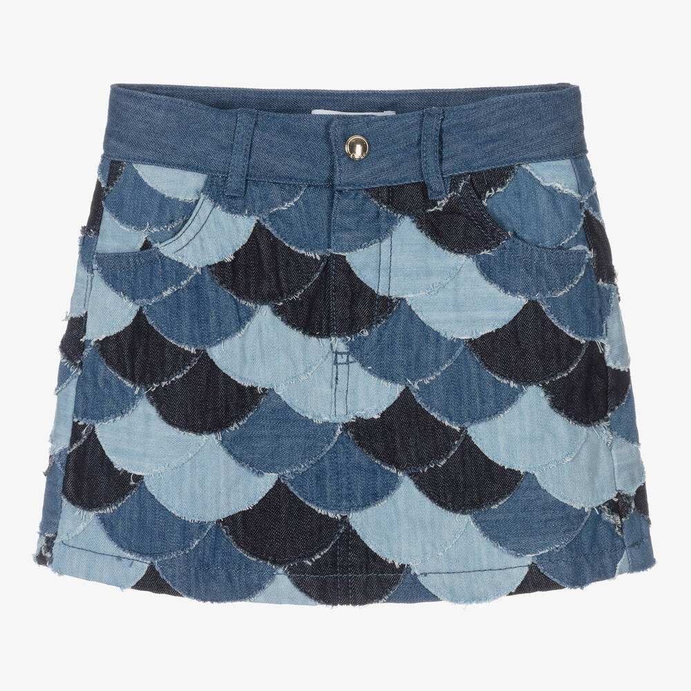 Chloé - Blue Denim Patchwork Skirt | Childrensalon