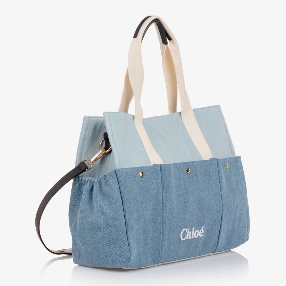 Chloé-Blue Denim Tote Baby Changing Bag (41cm) | Childrensalon Outlet