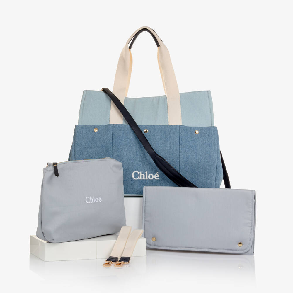 Chloé-Blue Denim Tote Baby Changing Bag (41cm) | Childrensalon Outlet