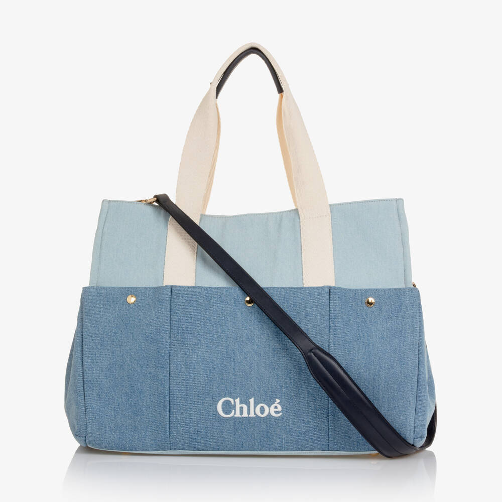 Chloé-Blue Denim Tote Baby Changing Bag (41cm) | Childrensalon Outlet