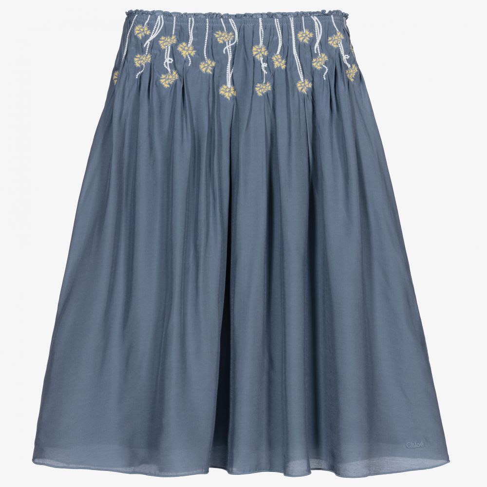 Chloé - Синяя шелковая юбка в цветочек | Childrensalon
