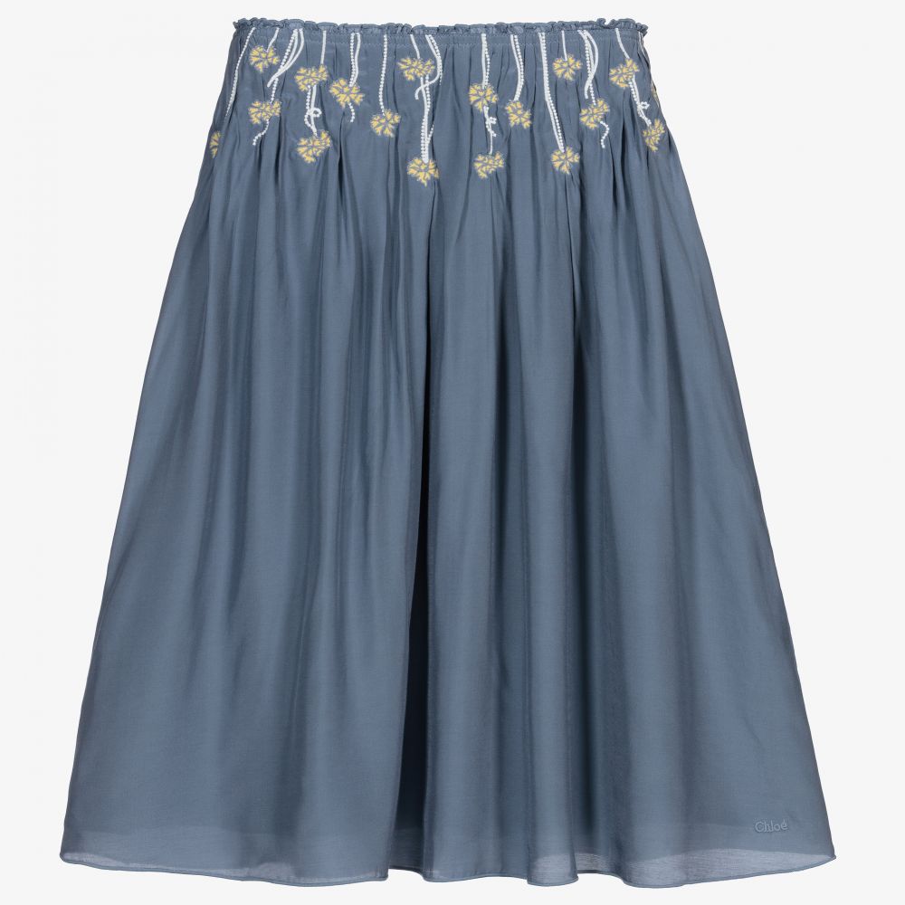 Chloé-Синяя шелковая юбка в цветочек | Childrensalon Outlet