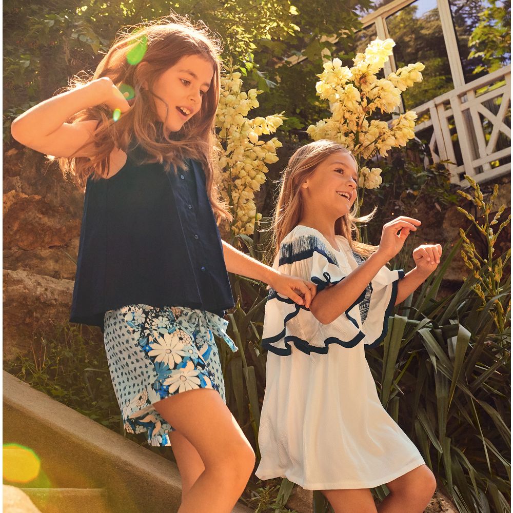 Chloe Blue Floral Viscose Shorts Childrensalon Outlet