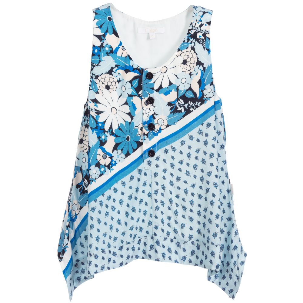 Chloé -  Blue Floral Viscose Top | Childrensalon