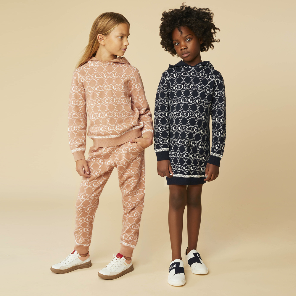 Chloe Blue Hooded Logo Knit Dress Childrensalon Outlet