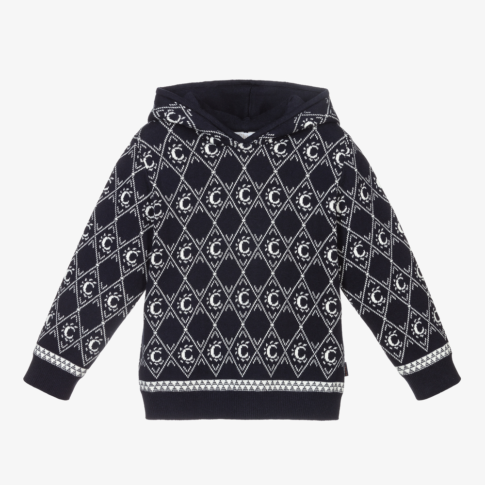 Chloé - Blue Knitted Hooded Sweater | Childrensalon