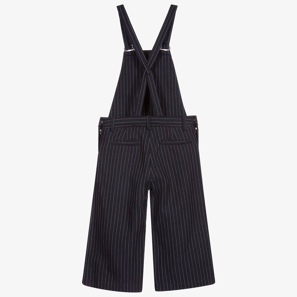 Chloé-Blue Striped Linen Dungarees | Childrensalon Outlet