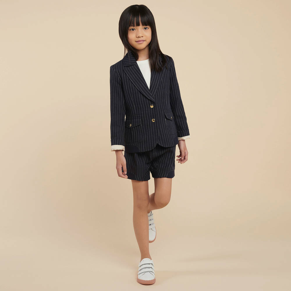 كلوي-جاكيت بدلة مزيج  كتّان لون كحلي و أبيض للبنات | Childrensalon Outlet