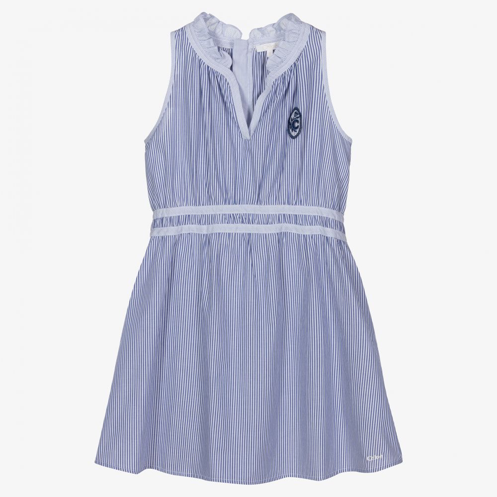 Chloé - Robe bleue et blanche en coton | Childrensalon