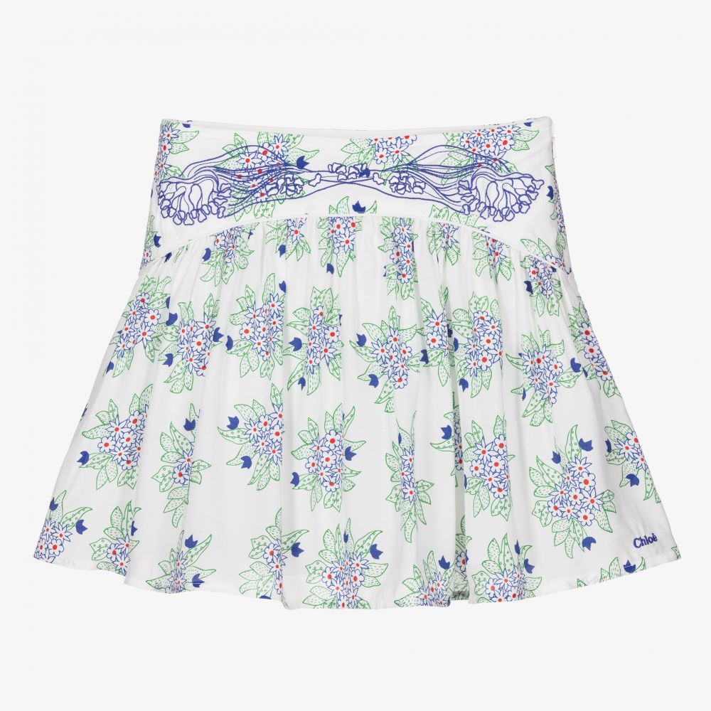 Chloé - Бело-голубая шелковая юбка с цветами | Childrensalon