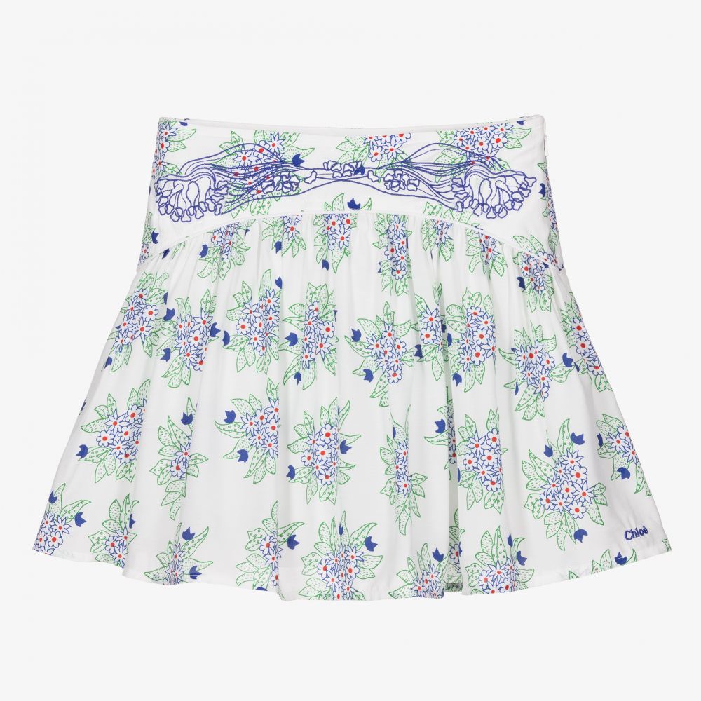 Chloé-Blue & White Floral Silk Skirt | Childrensalon Outlet
