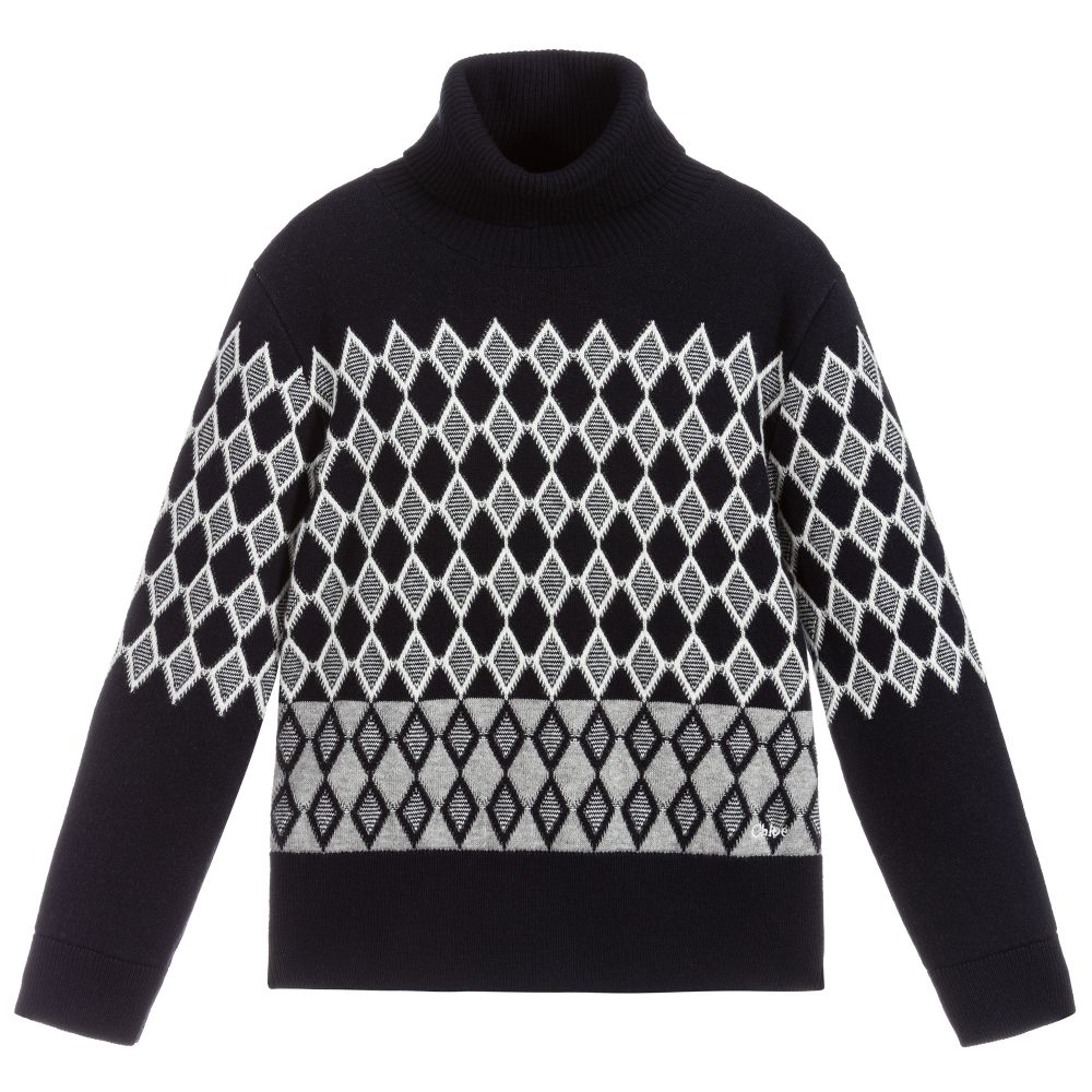 Chloé - Blue & White Knitted Roll Neck | Childrensalon