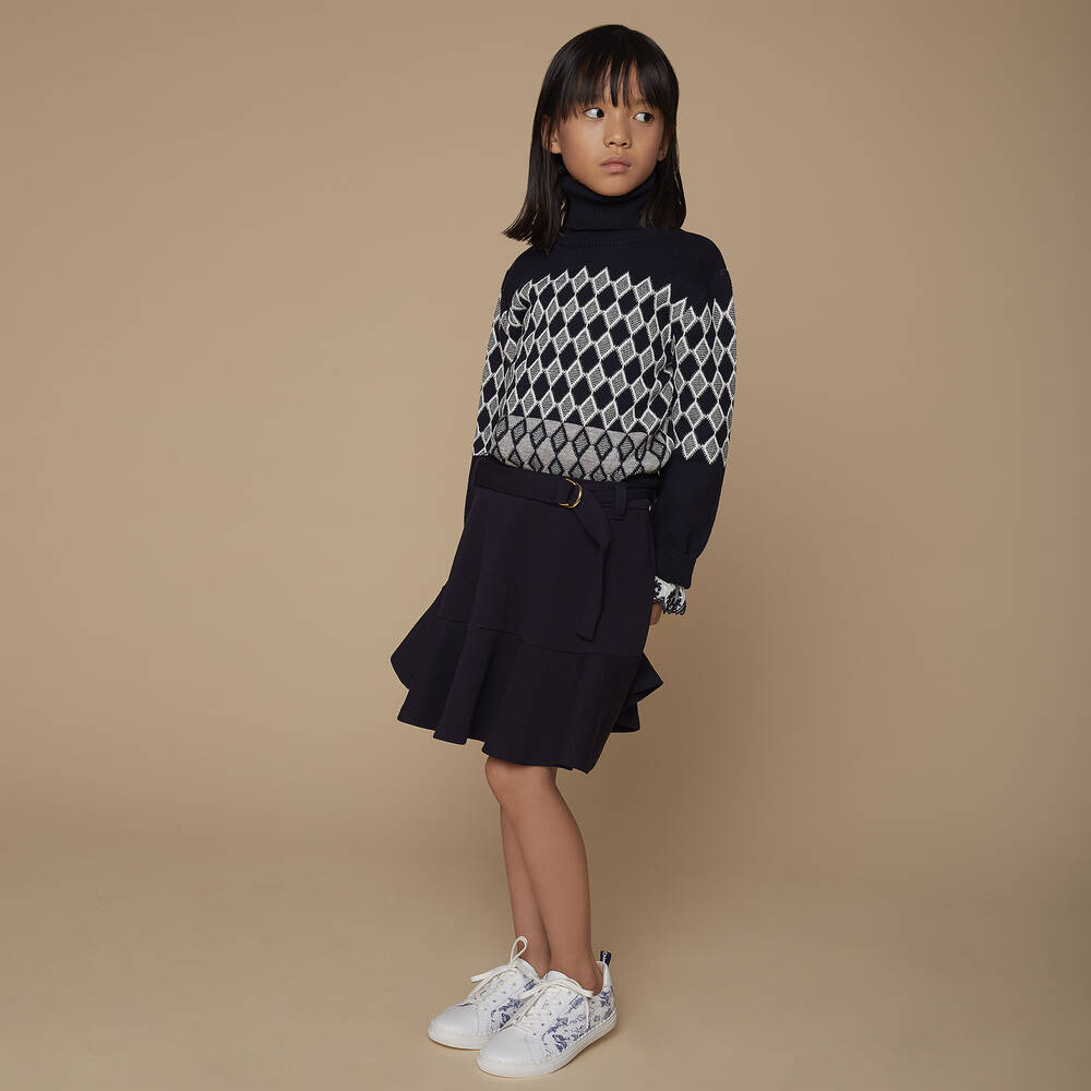 Chloé-Blue & White Knitted Roll Neck | Childrensalon Outlet