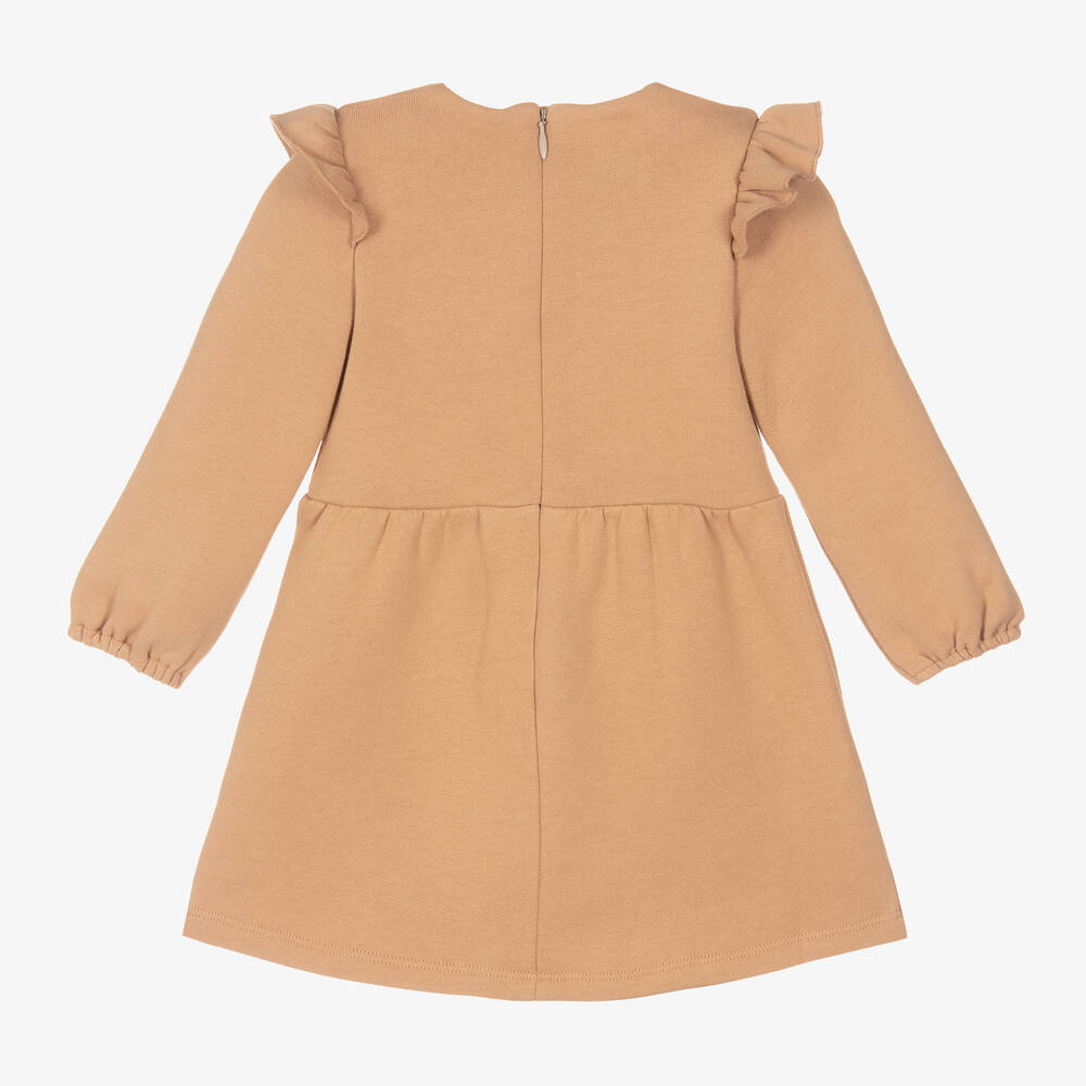 Chloé-Dark Beige Organic Cotton Embroidered Dress | Childrensalon Outlet