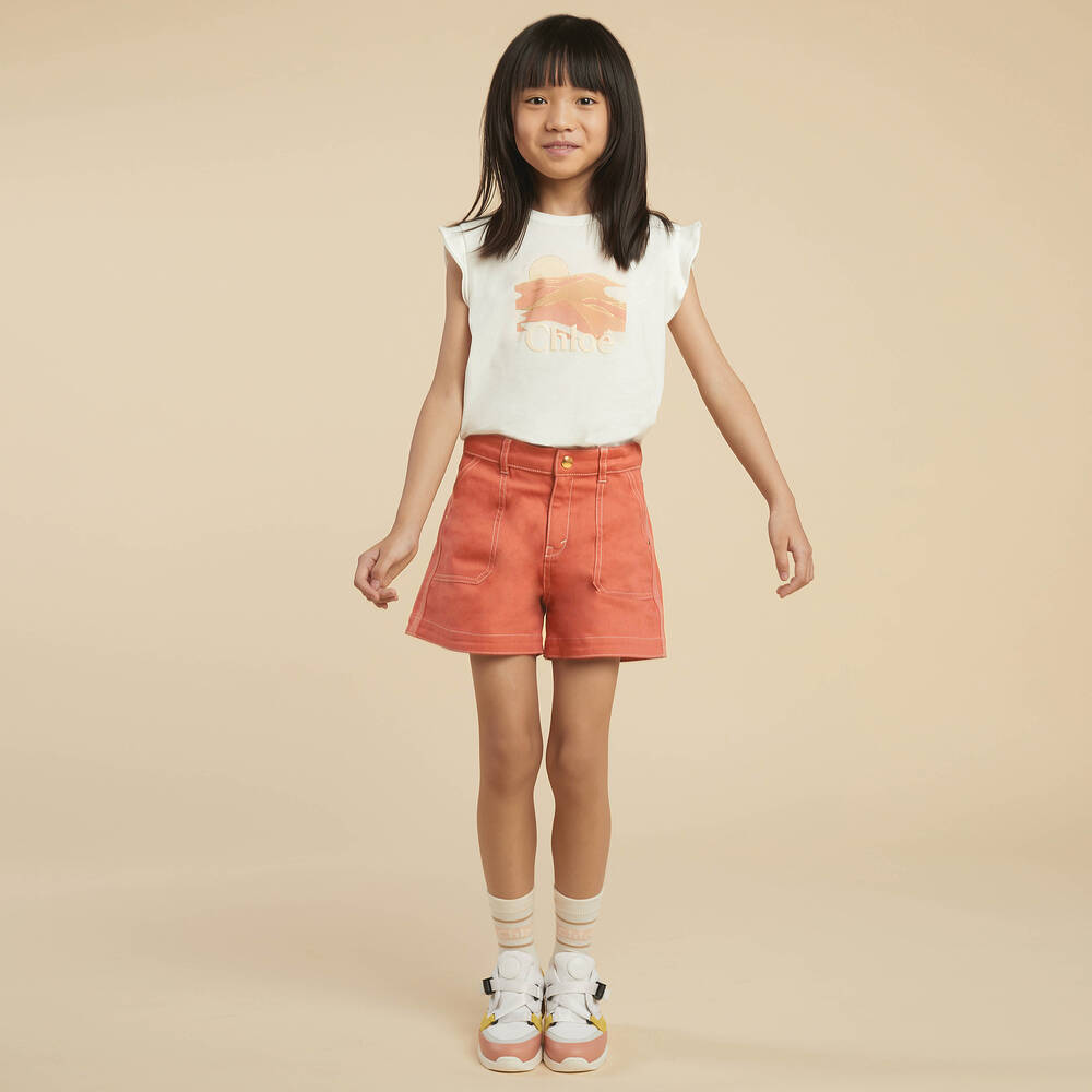 Chloé-شورت قطن تويل لون زهري داكن | Childrensalon Outlet