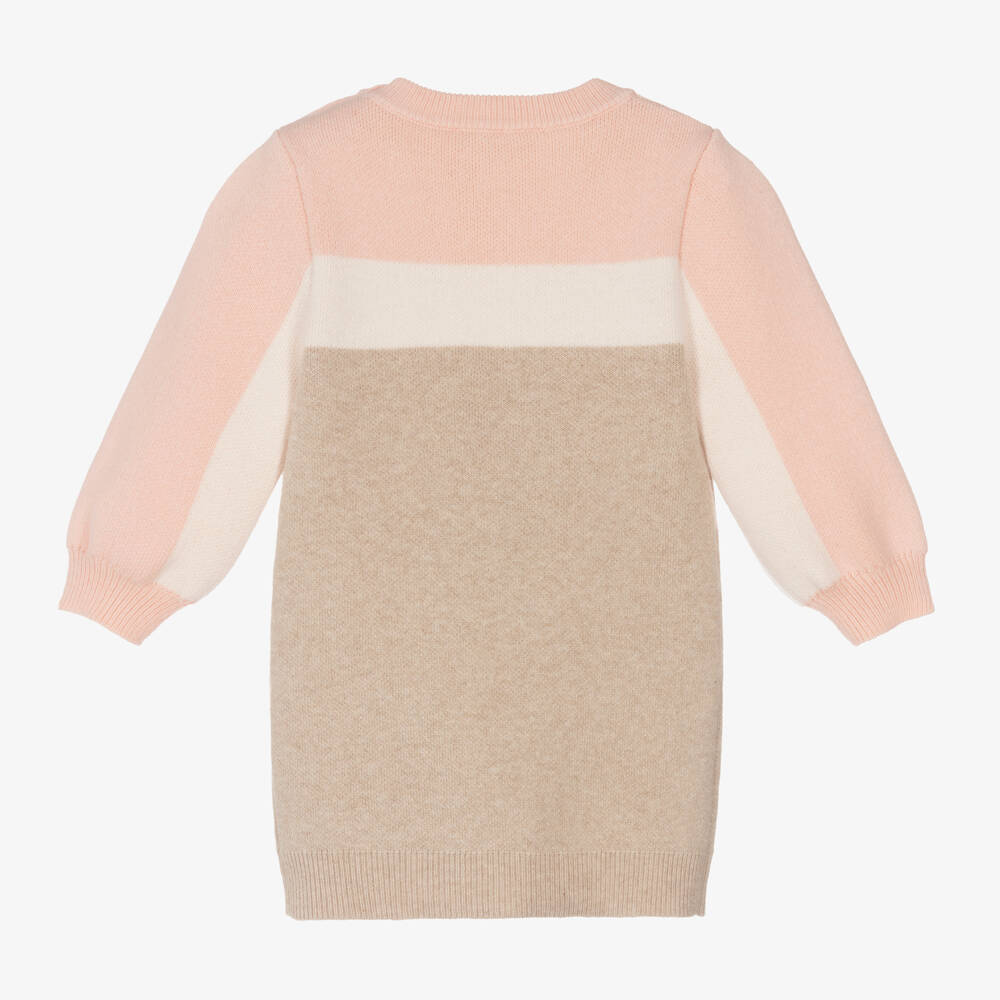 Chloé-فستان بلوفر قطن لون زهري وبيج | Childrensalon Outlet