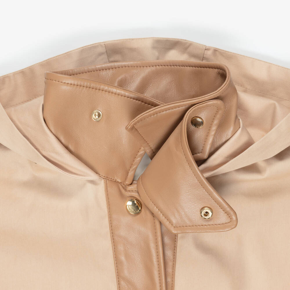 Chloé-Girls Beige Cape with Faux Leather Trims | Childrensalon Outlet